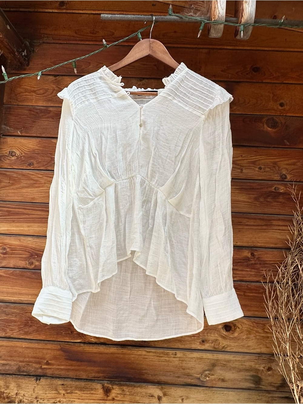 Women’s Cream Gauze Peasant Blouse - Lightweight Long Sleeve Top